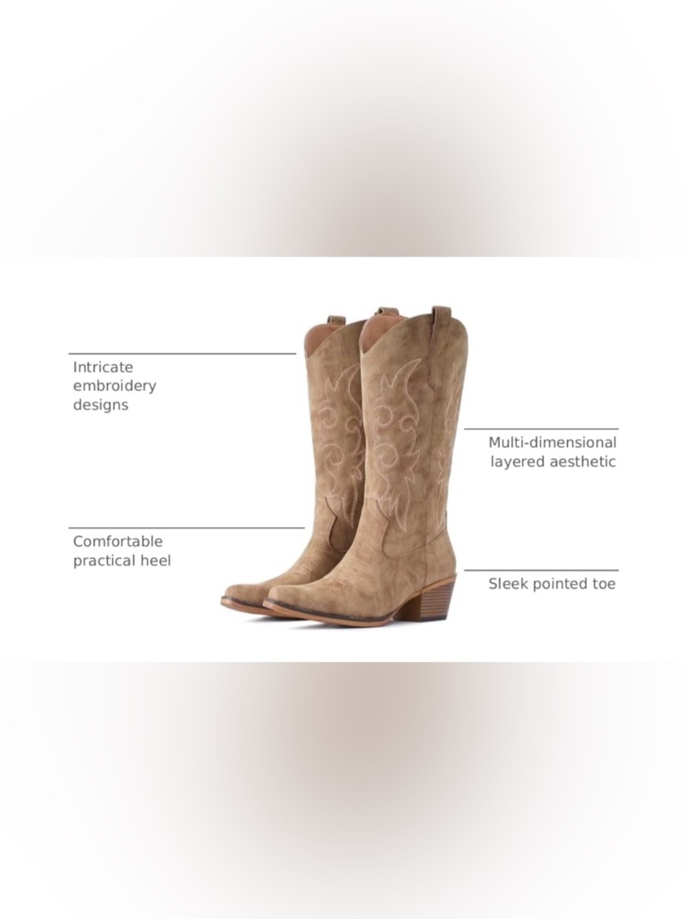 NWT IUV Western Cowgirl Boots Mid Calf Snip Toe Boot With Chunky Heel Camel 8 - Picture 4 of 13